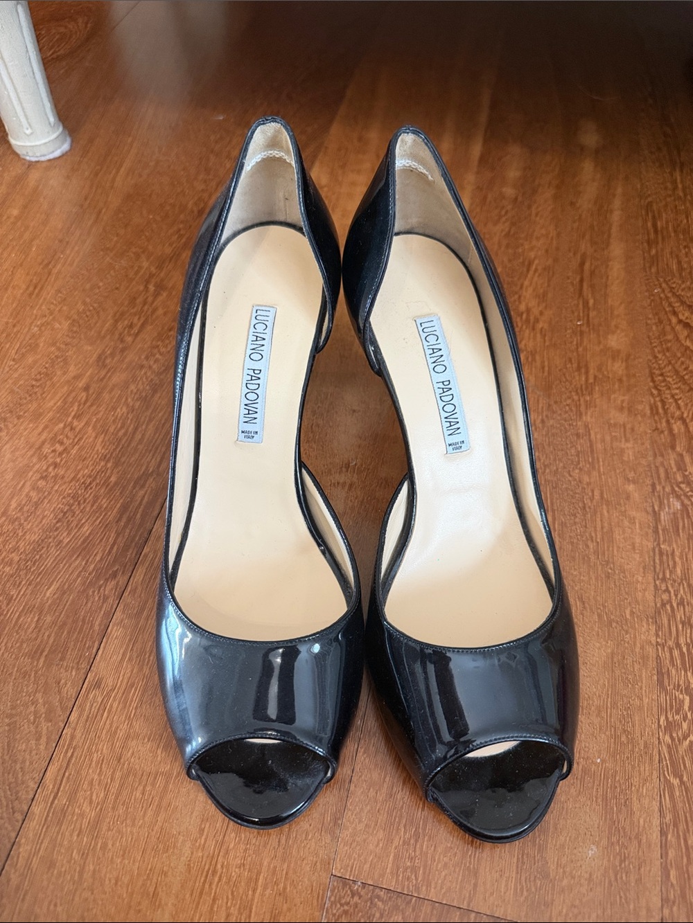 Black Patent Peep-Toe Pumps
